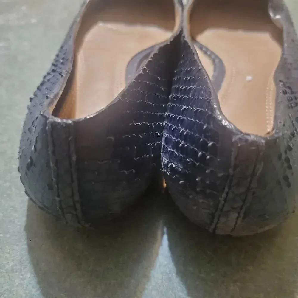 Tory Burch Georgia snake embossed blue flats sz 7.5